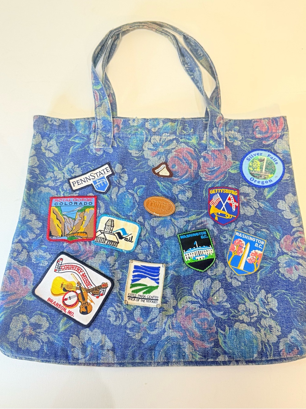 Vintage 90s Gitano Floral Denim Souvenir Patch Tote Bag